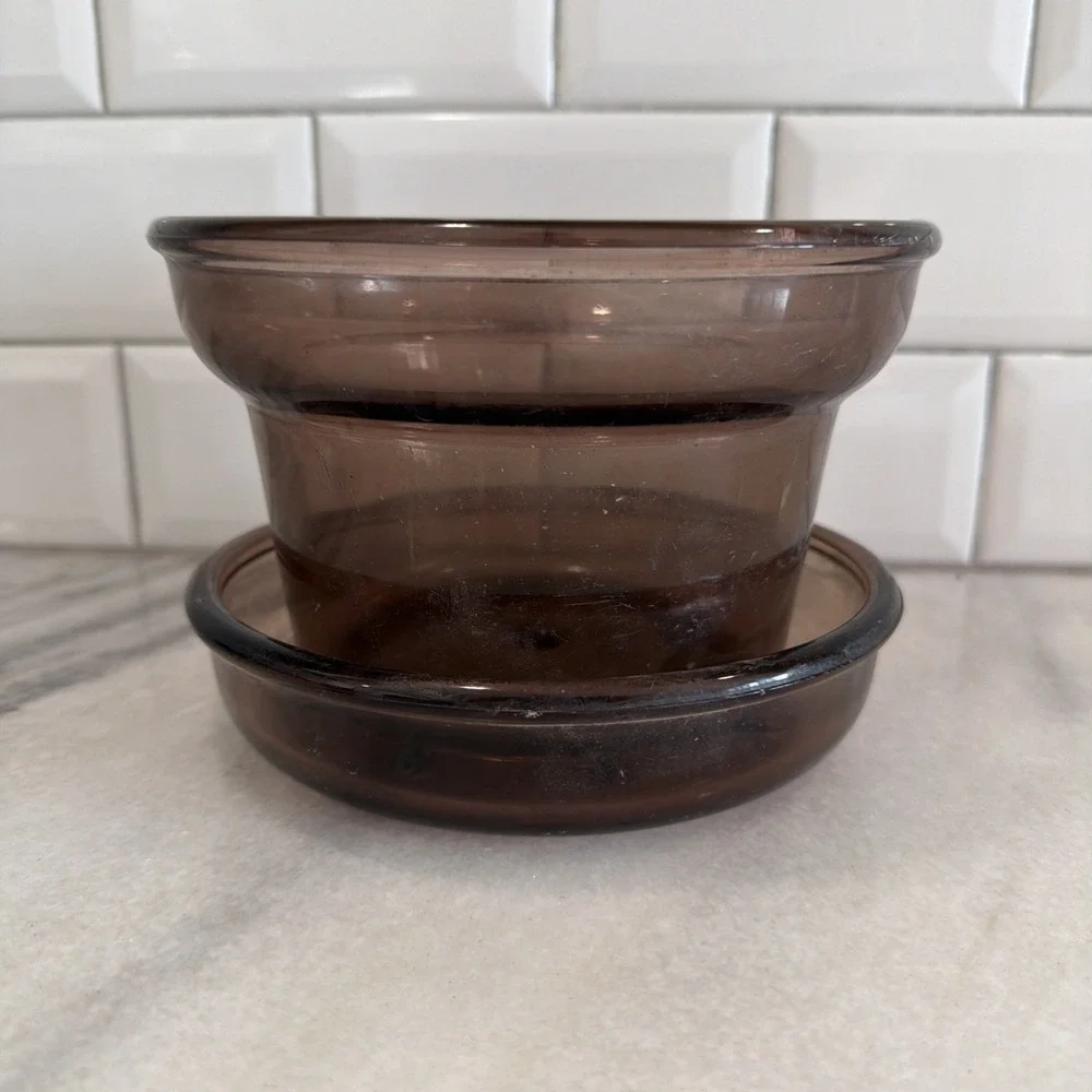 Vintage‎ Corning USA Glass Plant Helpers PotSaucer PH-5 Terrarium Base Amber0021